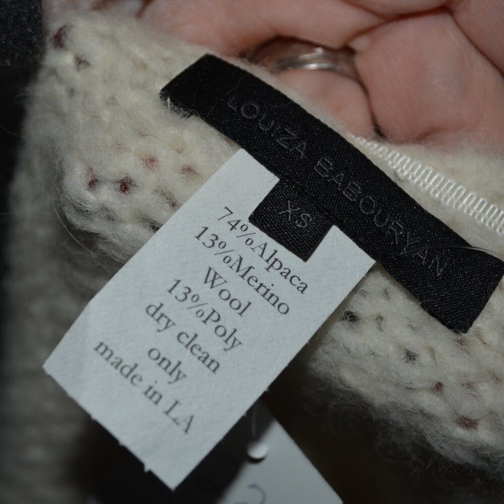 NWOT XS Louiza Babouryan Ivory Cashmere Open Front Puff Sleeve Cardigan Sweater - Picture 6 of 6